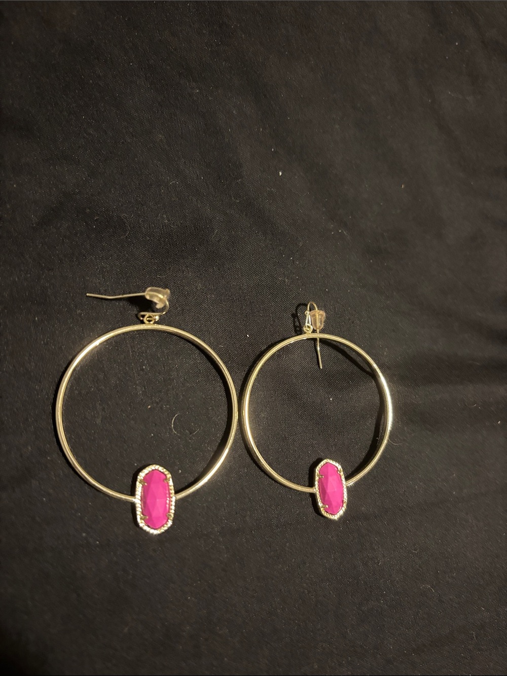 Kendra Scott Gold Hoop Earrings with Hot Pink Stone